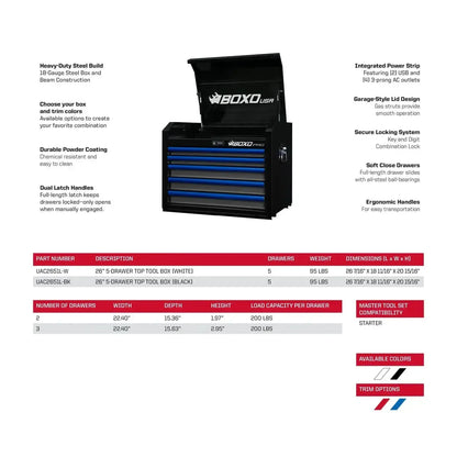 BoxoUSA Pro Series | 26" 11-Drawer Rolling Tool Box | White and Red 26TB-W-R