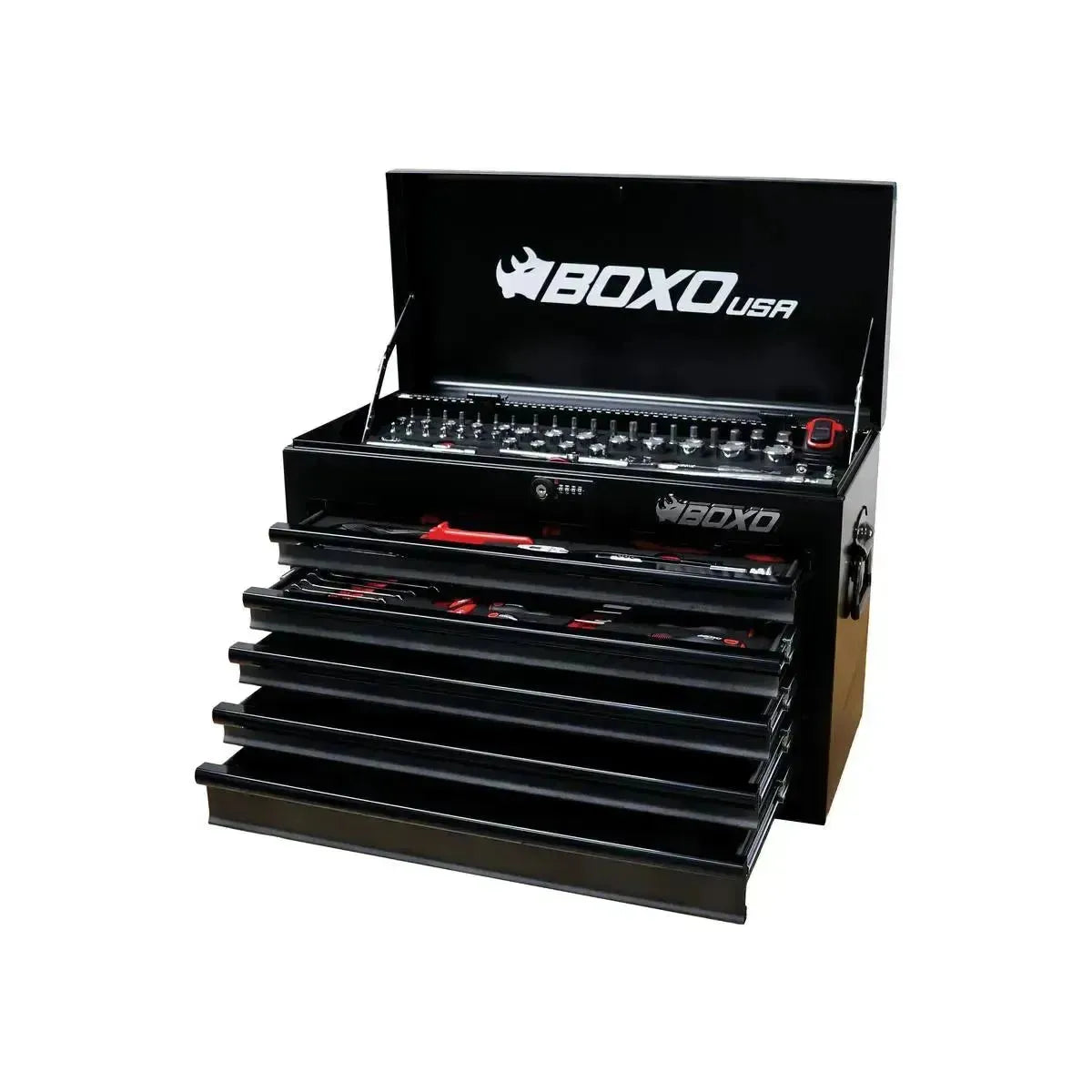 BoxoUSA MotoBox | 103-Piece Metric Motorcycle Tool Set with 5-Drawer Hand Carry Tool Box MOTOBX5-BK