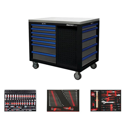 BoxoUSA Pro Series | 45” 12-Drawer Workstation Tool Box with 222-Piece Master Tool Set 45WSM-BK-B