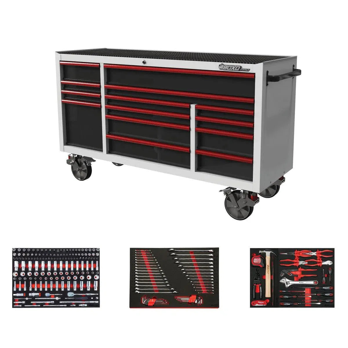 BoxoUSA Pro Series | 72" 14-Drawer Rolling Tool Box with 222-Piece Master Tool Set 72BM-W-R2