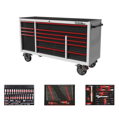 BoxoUSA Pro Series | 72" 14-Drawer Rolling Tool Box with 222-Piece Master Tool Set 72BM-W-R2