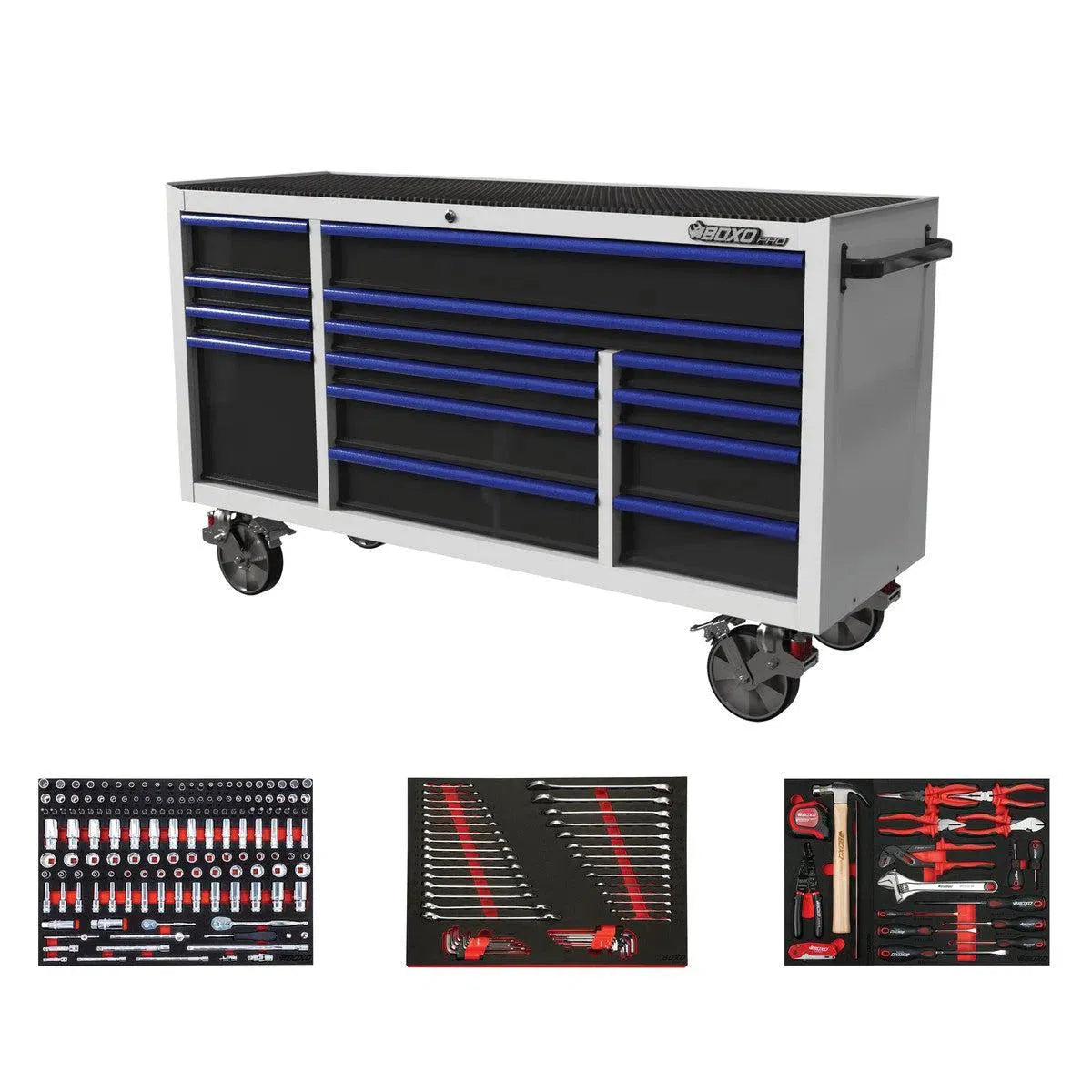BoxoUSA Pro Series | 72" 14-Drawer Rolling Tool Box with 222-Piece Master Tool Set 72BM-W-B2