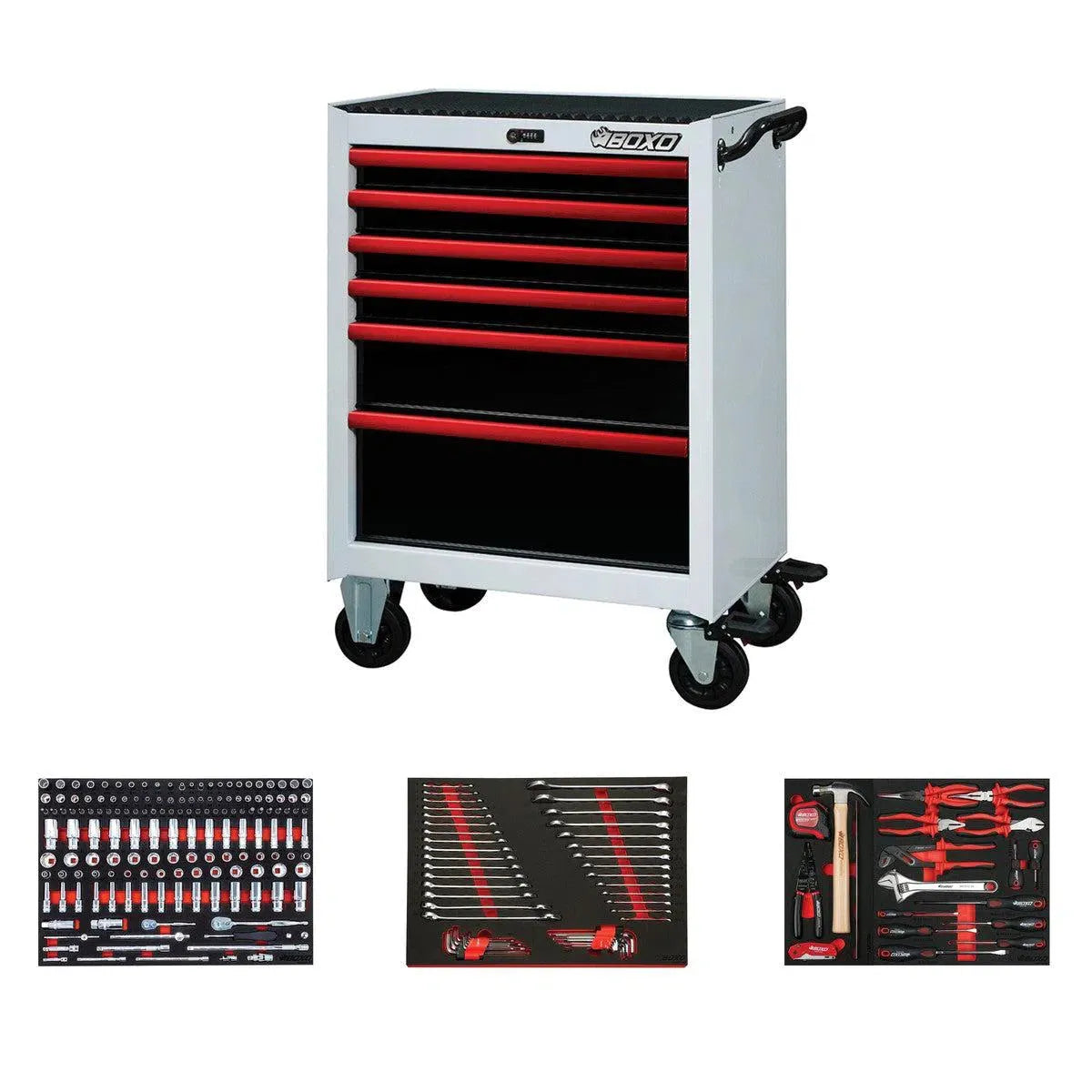 BoxoUSA Pro Series | 26" 6-Drawer Rolling Tool Box with 222-Piece Master Tool Set 26BM-W