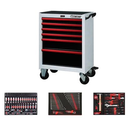 BoxoUSA Pro Series | 26" 6-Drawer Rolling Tool Box with 222-Piece Master Tool Set 26BM-W