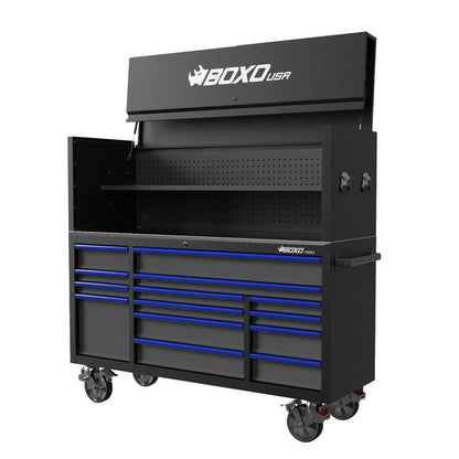 BoxoUSA Pro Series | 72" 14-Drawer Garage Top Rolling Tool Box with 222-Piece Master Tool Set | Black 72TBM-BK-R