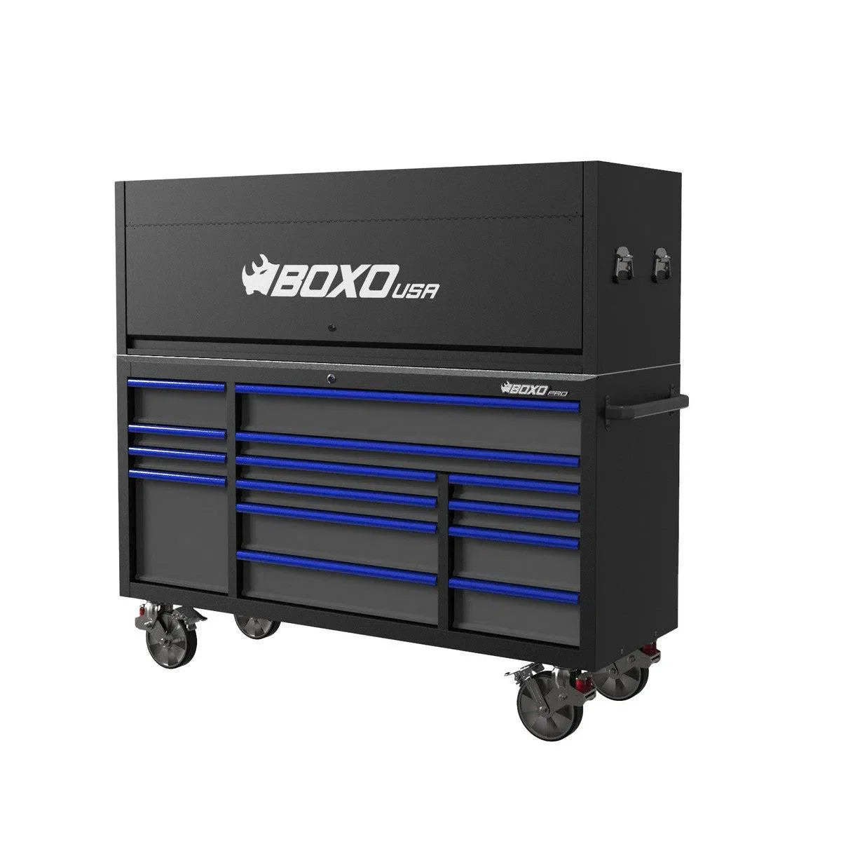 BoxoUSA Pro Series | 72" 14-Drawer Garage Top Rolling Tool Box | Black 72TB-BK-R