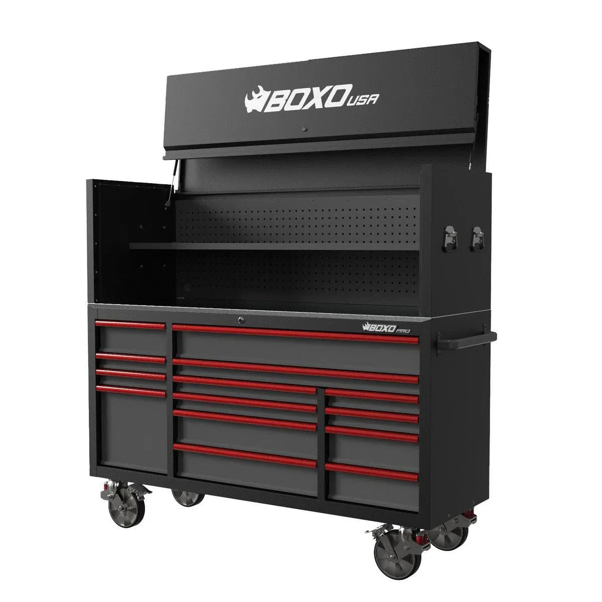 BoxoUSA Pro Series | 72" 14-Drawer Garage Top Rolling Tool Box with 222-Piece Master Tool Set | Black 72TBM-BK-R