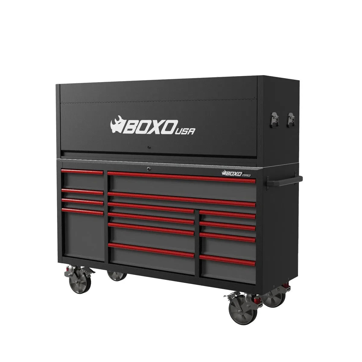 BoxoUSA Pro Series | 72" 14-Drawer Garage Top Rolling Tool Box with 222-Piece Master Tool Set | Black 72TBM-BK-R