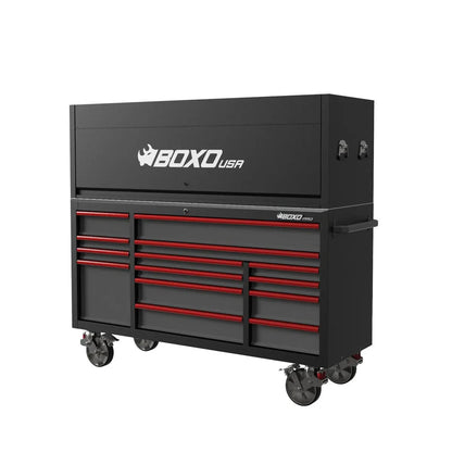 BoxoUSA Pro Series | 72" 14-Drawer Garage Top Rolling Tool Box with 222-Piece Master Tool Set | Black 72TBM-BK-R