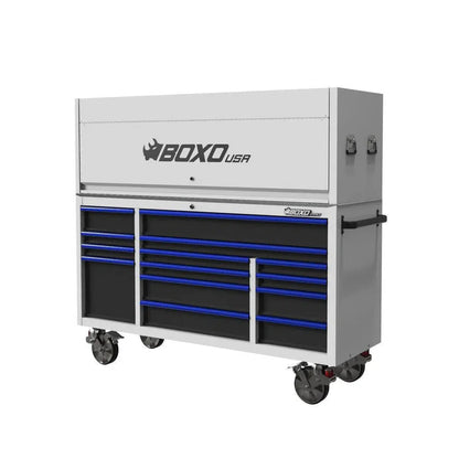 BoxoUSA Pro Series | 72" 14-Drawer Garage Top Rolling Tool Box with 222-Piece Master Tool Set | White 72TBM-W-R