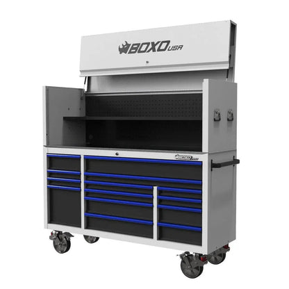 BoxoUSA Pro Series | 72" 14-Drawer Garage Top Rolling Tool Box with 222-Piece Master Tool Set | White 72TBM-W-R