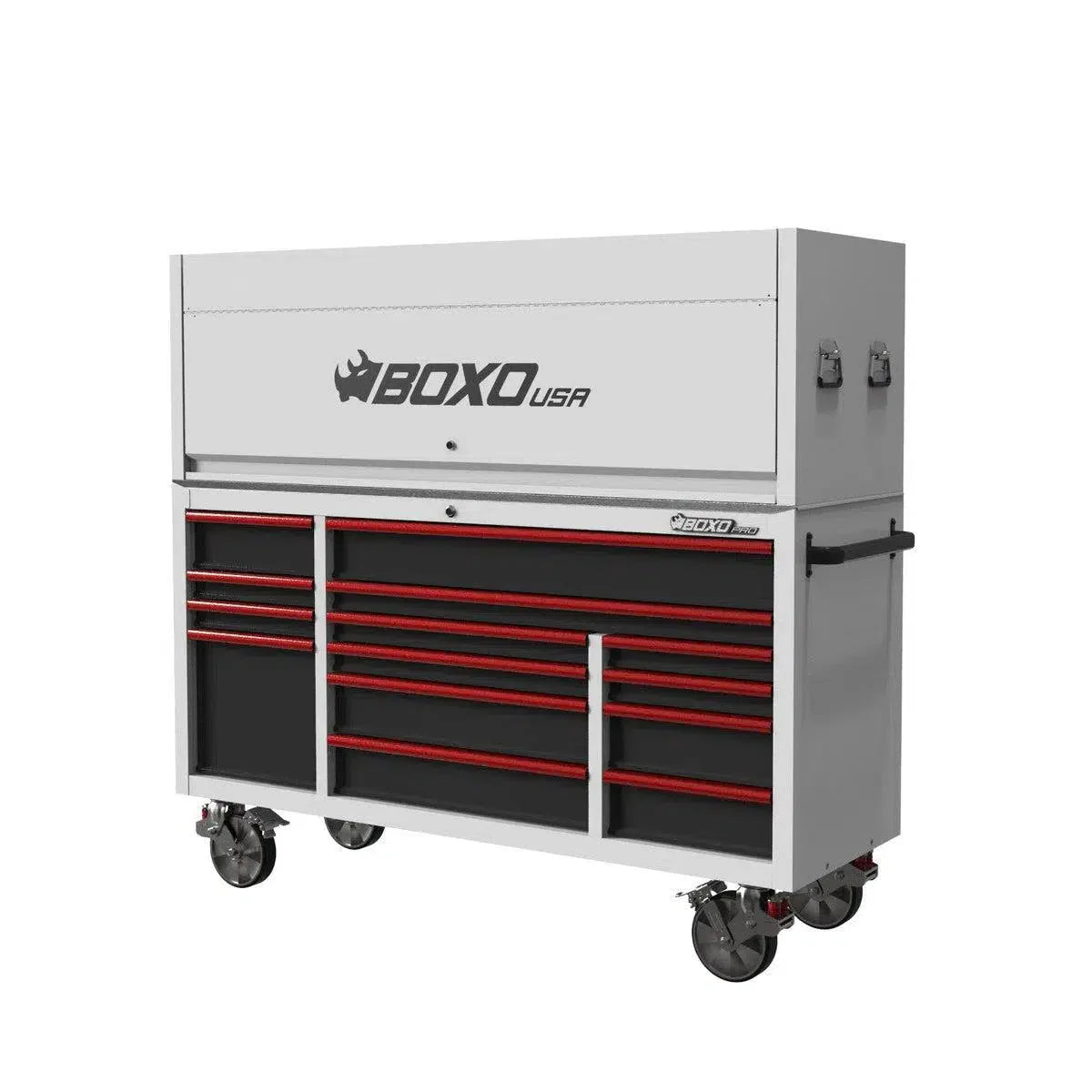 BoxoUSA Pro Series | 72" 14-Drawer Garage Top Rolling Tool Box with 222-Piece Master Tool Set | White 72TBM-W-R