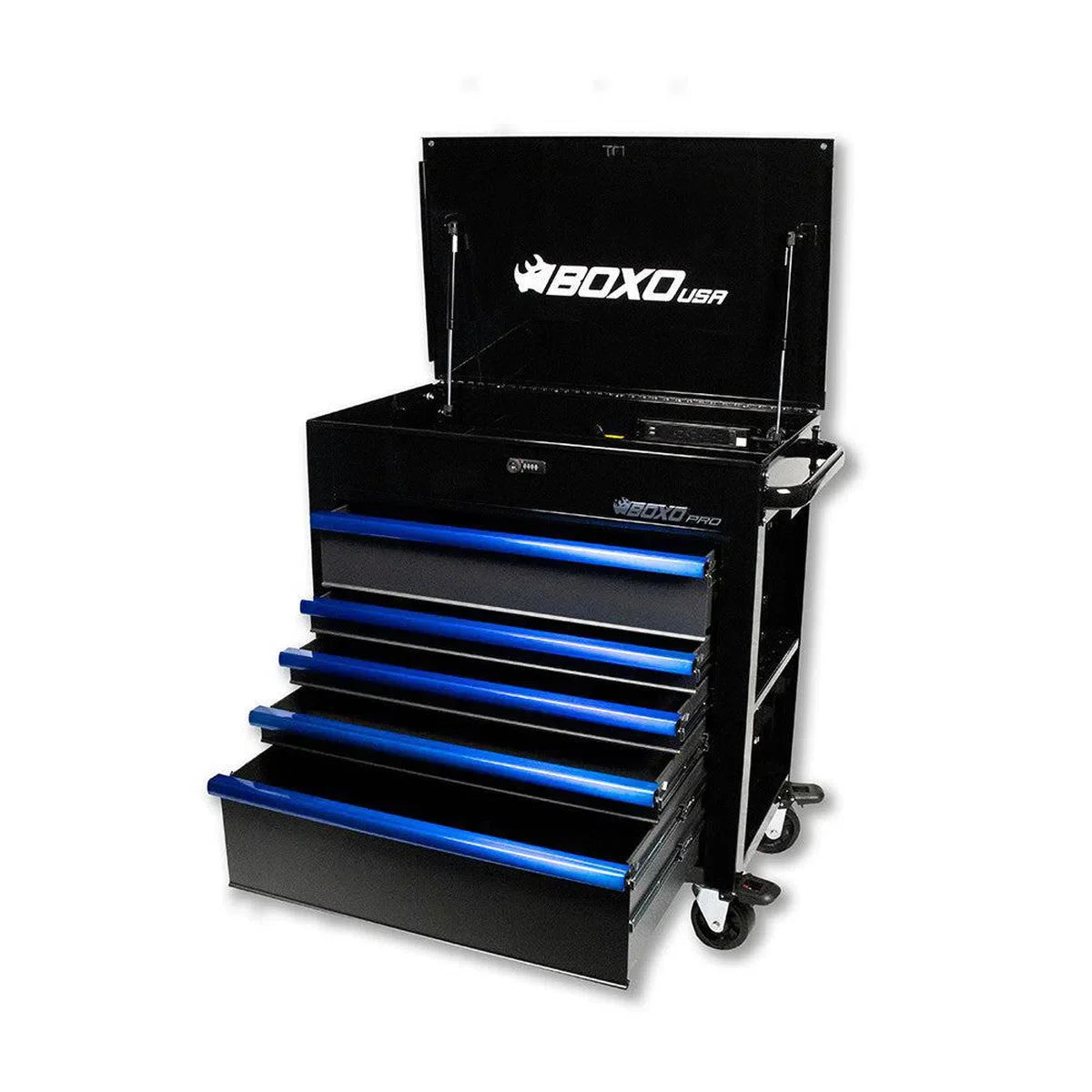 BoxoUSA Pro Series | 35" 5-Drawer Flip-Top Service Cart Tool Box with 222-Piece Master Tool Set 35FBM-BK-R