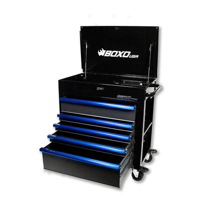 BoxoUSA Pro Series | 35" 5-Drawer Flip-Top Service Cart Tool Box with 222-Piece Master Tool Set 35FBM-BK-R