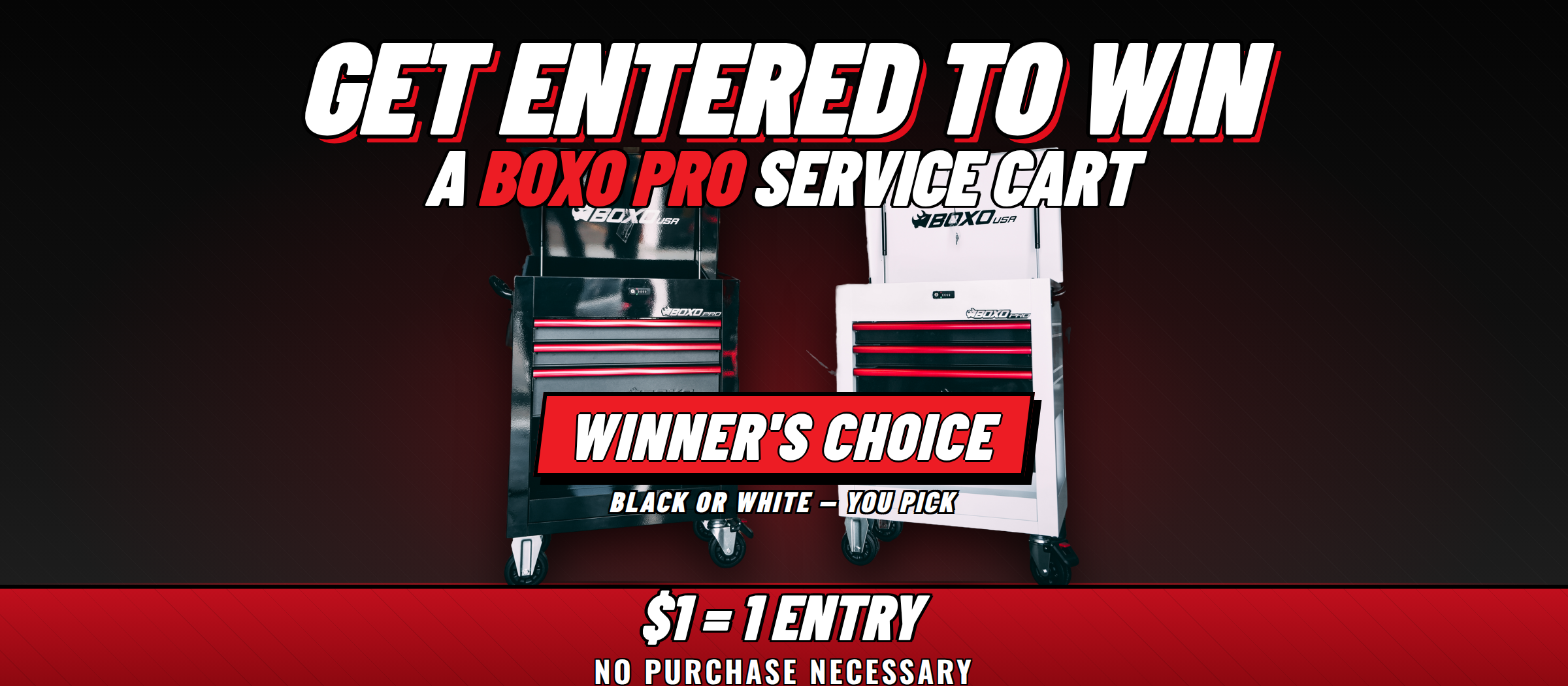Win a BOXO Pro Service Cart at Red River Motorwerks — Black or White, your choice. Every $1 = 1 entry